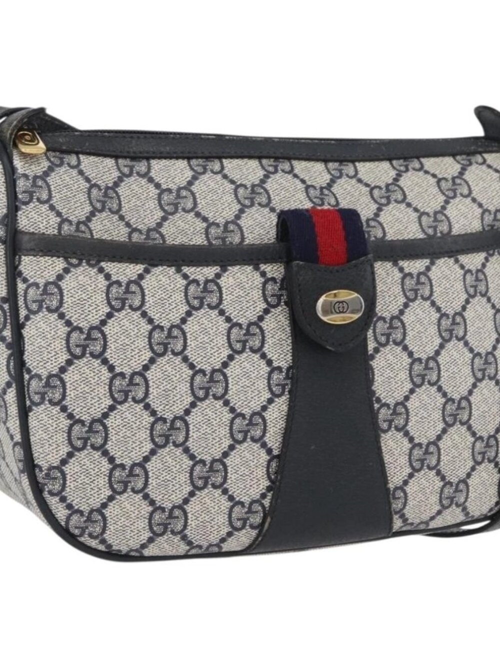 GUCCI GG Supreme Sherry Line Shoulder Bag PVC Navy Gold 89 02 032 Auth LNZ978